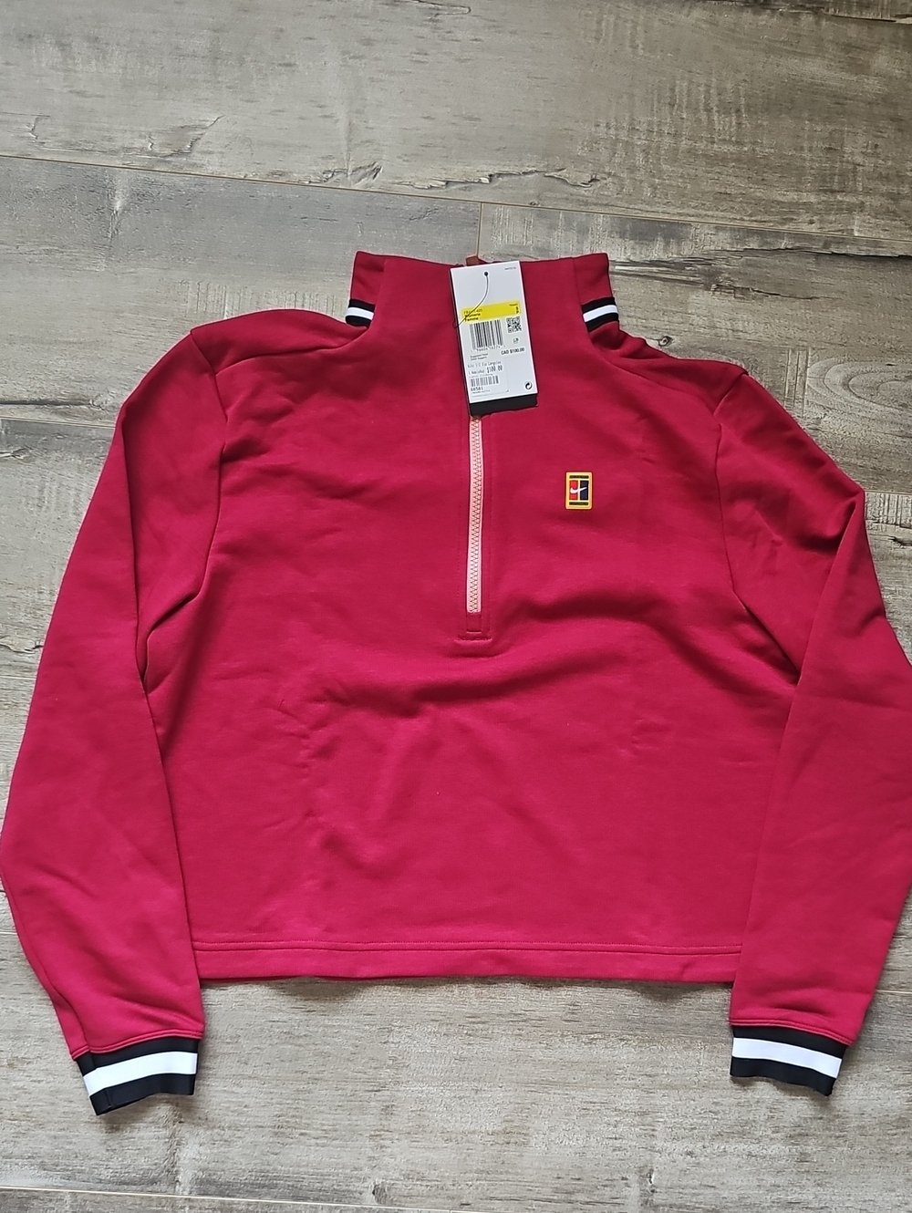 Nike Women’s Crimson Zip-Pullover Sweater with Contrast Trim Tennis BNWT DRI-FIT